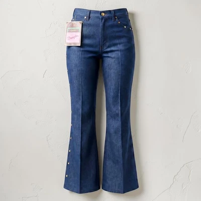 VTG 1970s Wrangler Ours Studded Flare Bell Bottom Jeans Sz 7/24 Women Deadstock - Image 1 of 4