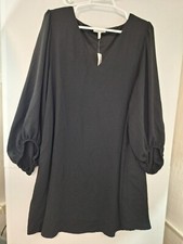 Maurices Plus sz 1 Black V-Neck Long Balloon Sleeve Mini Dress NWT $39 115293Y