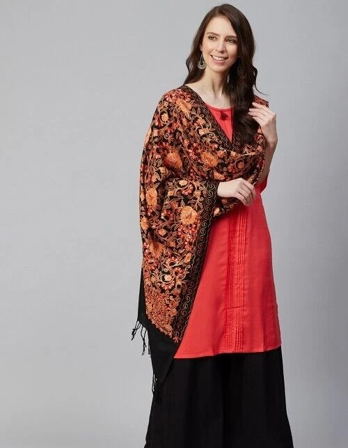 Hermoso Mantón Jamavar Grande de Lana Paisley Beige Estilo Jamawar Pashmina Arte Foto 3 de 4