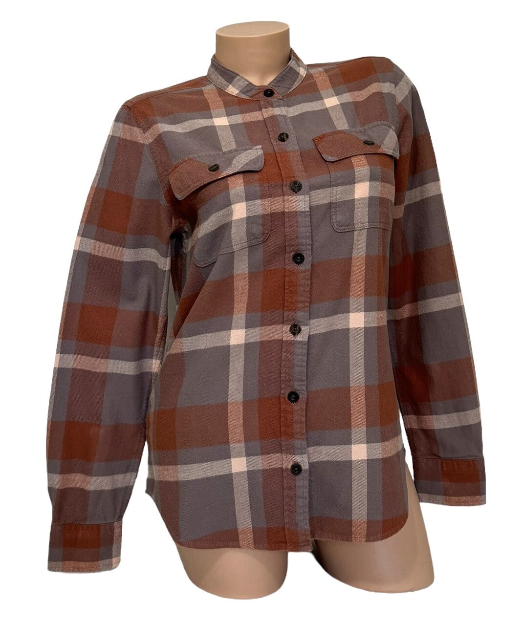 Patagonia Women's SMALL Plaid Button Up Long Sleeve Mandarin Neck Flannel Shirt thumbnail 2