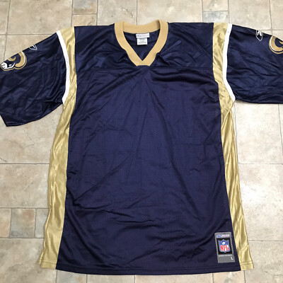 LA Los Angelos Rams Reebok Navy & Gold Blue Mens Jersey Shirt Large Nylon Mesh