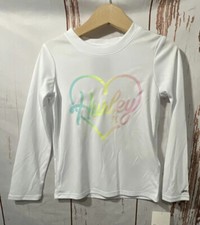 NWT-Hurley Girls Long Sleeve Swim Shirt Surf RashGuard -White w/Rainbow Logo Sz4