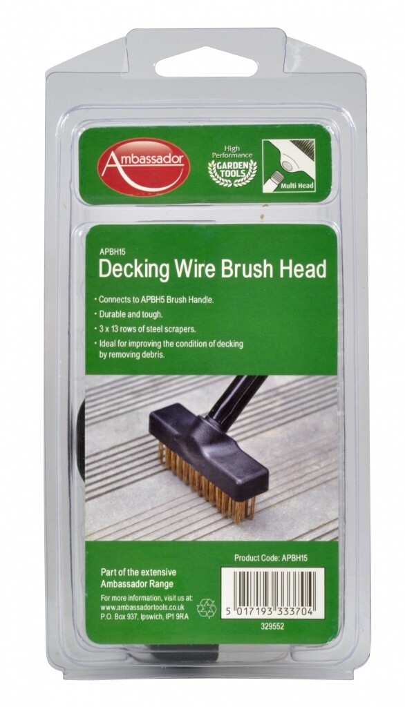 Ambassador Decking Wire Brush Cleaning Gardening Patio Stiff Scrub Broom Head
