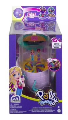 Polly Pocket Dolls Double Play Skating Compact with 2 Micro Dolls 15pc. #Y8