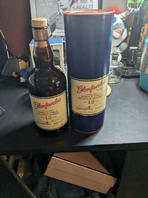 Empty Bottle and Sleeve/Can of Glenfarclas Single Malt Scotch Highland Whiskey