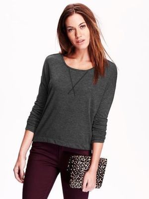 New Women Old Navy High Low Solid Gray Loose Top Long Sleeve Size S M L XL XXL