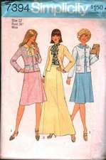 7394 Vintage Simplicity Sewing Pattern Misses Jacket Skirt Blouse Career 1970s