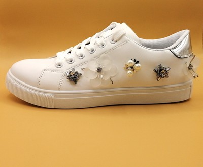 Sneakers donna scarpe ginnastica eco pelle stringate perle e strass H16-15  | eBay