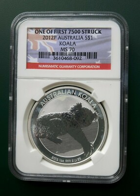2012-P Australia $1 Silver 1oz .999 Koala NGC MS 70 ONE of First 7500 Struck