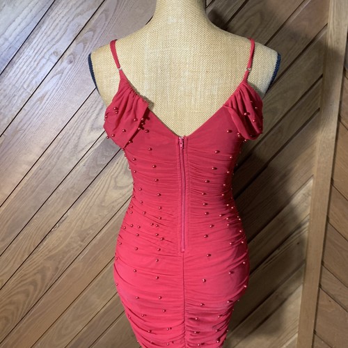 Windsor Red Faux Pearl Mini Dress Size Medium - Picture 4 of 6