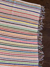 VINTAGE AFGHAN THROW BLANKET AFGHAN 85x46 Stripes Fringe BABY BLANKET CROCHET