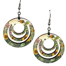 Summer Garden Sunflowers Floral Wood Earrings Dangle Stainless Steel Wires