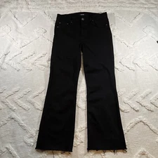 EUC GRLFRND Cropped Flared Raw Hem Jeans Black Sz 28 Made In USA