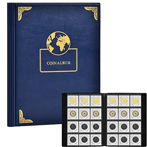 120 Pockets Coin Flip Holder Albums, 2x2 inches Coin Storage Books for Blue