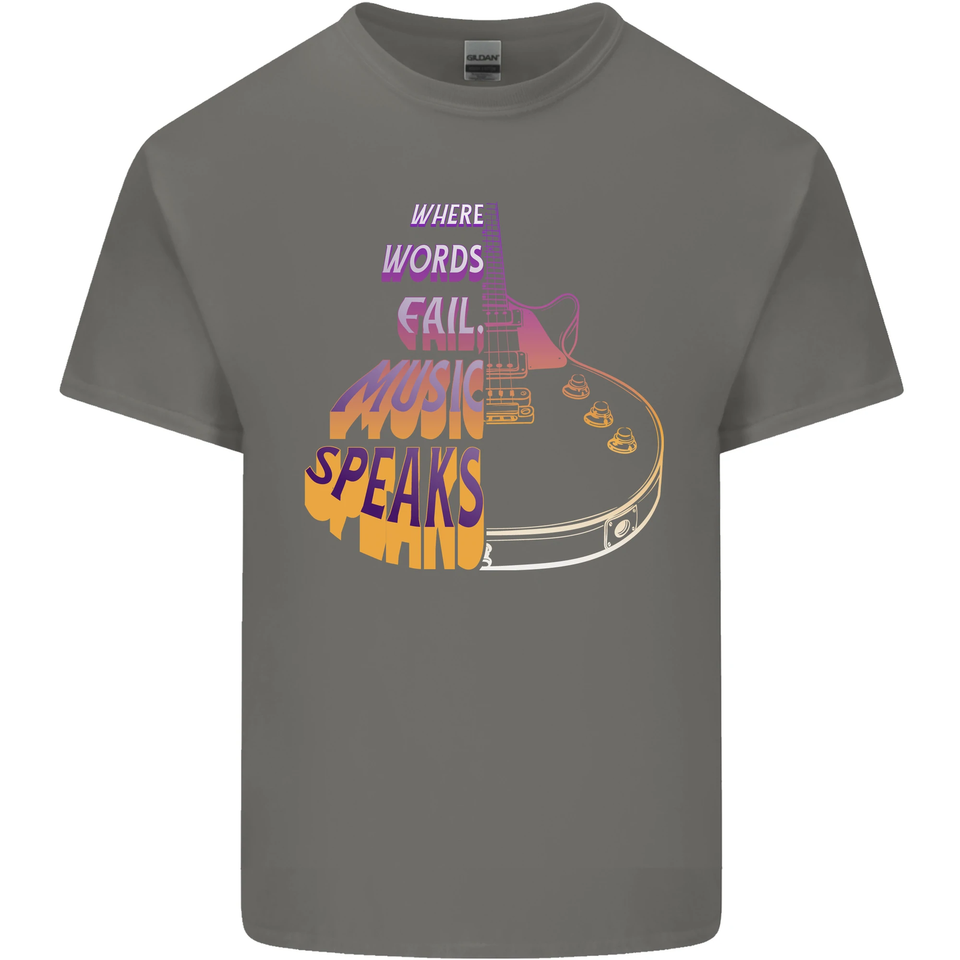 T-shirt Homme Where Words Fail Music Speaks With Guitar - Coton, Fait Main, États-Unis, Neuf Avec étiquettes