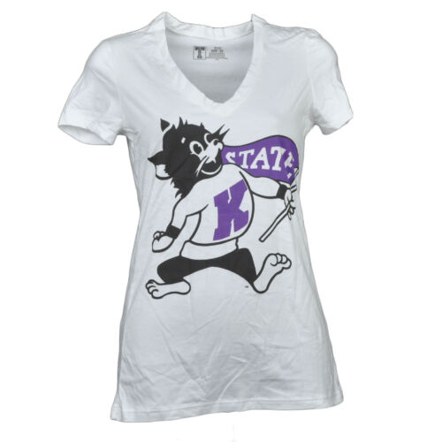 NCAA Kansas State Wildcats V Neck Tshirt White Womens Short Sleeve Big Logo  - Photo 1 sur 1