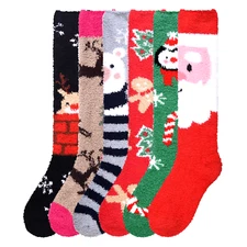3 pair Women Xmas Christmas Soft Fuzzy Cozy Long High Winter Plush Socks 9-11