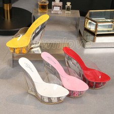 Womens Trendy Summer Peep Toe PVC Sandals Wedge High Heels Platform Slippers
