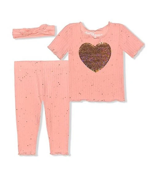 Sweet Dreams Infant Girls 2pc Glitter Pajama Set Pants Top Pink Size 12M