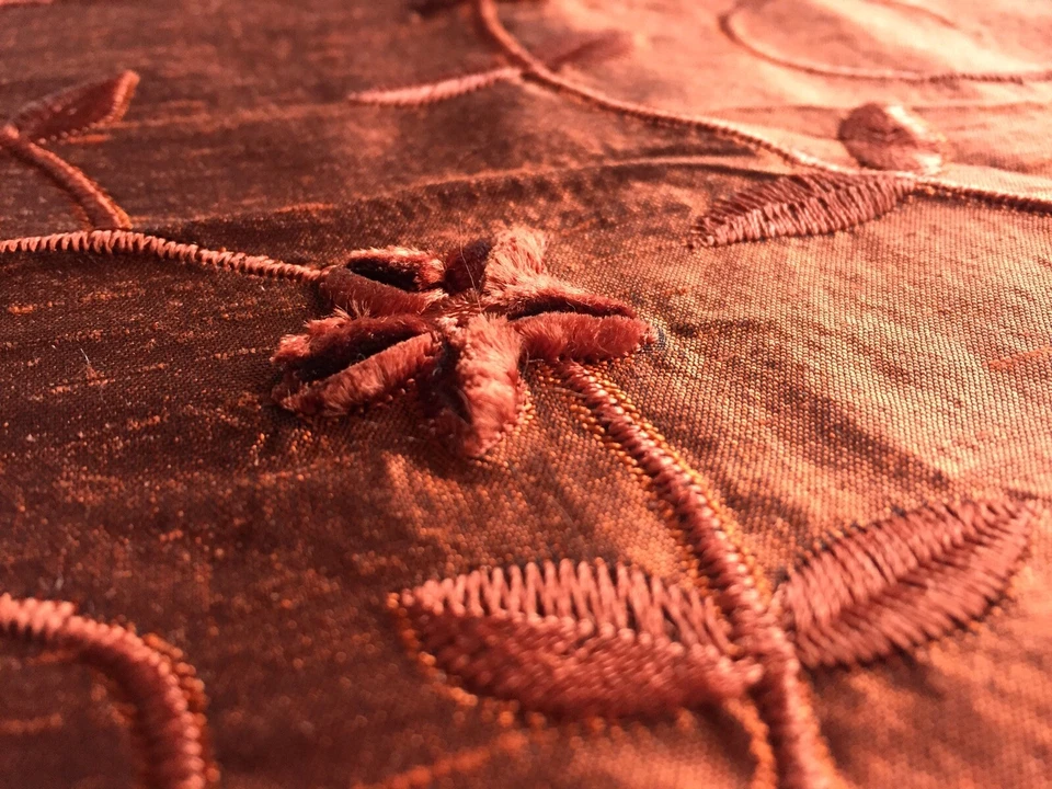 100% Pure Silk Dupioni Fabric 3D Embroideries 55” X 19”+ Christmas Holiday Deco - Image 2 of 4