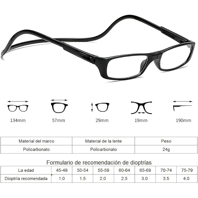 Gafas de lectura magnéticas colgantes Anteojos ajustables Frontal Click Connect Cuello Foto 4 de 4