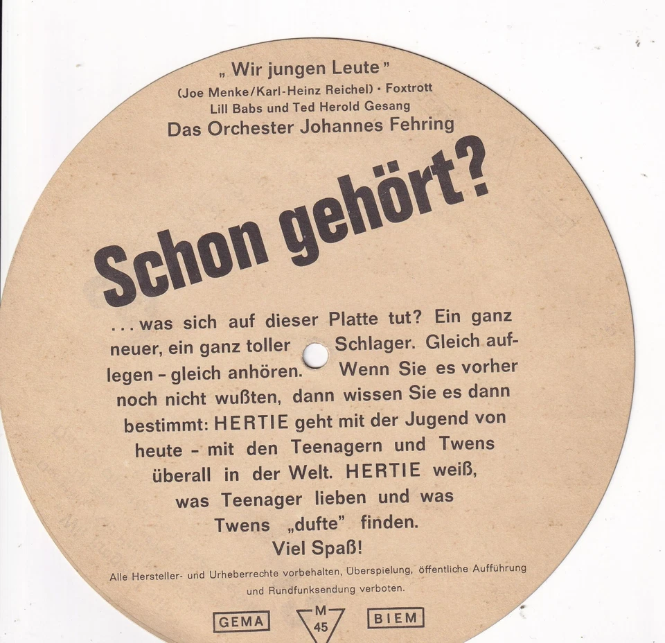 7'' Flexi-Disc - Tex Herold & Lil Babs - Wir jungen Leute - Bild 2 von 2