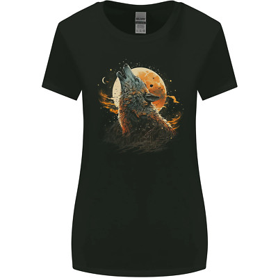 A Heulender Wolf IN The Moon Licht Damen Breiter Schnitt Maglietta