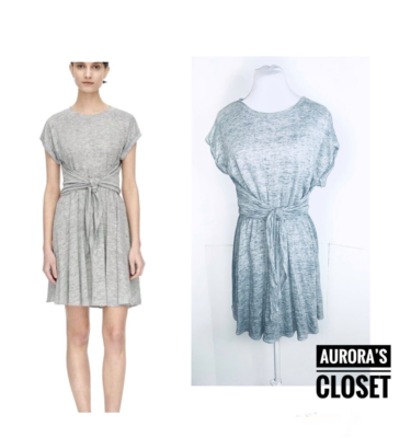rebecca taylor jersey dress M Gray Wrap Short Sleeve Linen $256 MAY2026IMMIDIATES