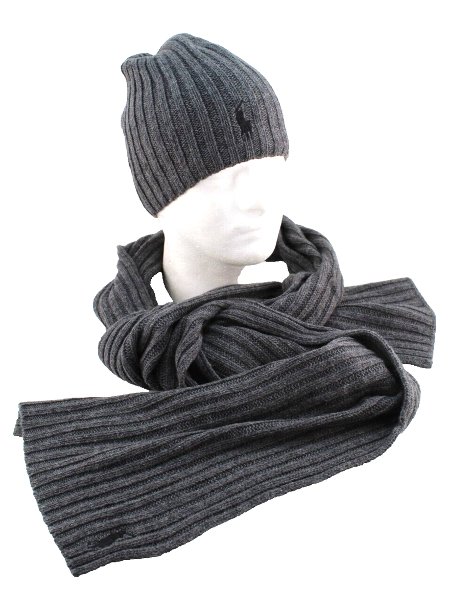 POLO Ralph Lauren Gray/Black Embroidered Pony Piece 30% Wool Hat