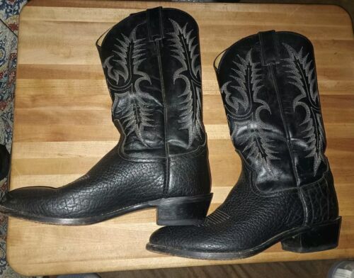 TONY LAMA VAQUERO BLACK LEATHER ROUND TOE COWBOY BOOTS #VM2953 MEN 9.5 Free Shp - Picture 3 of 9