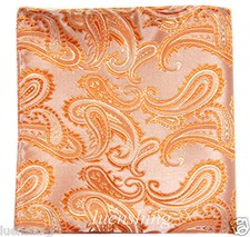 New Brand Q Men's micro fiber Pocket Square Hankie Only paisley Salmon Orange