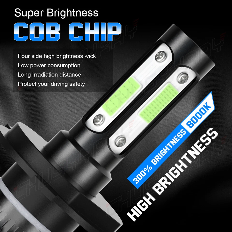 H4 9003 HB2 LED Headlight Bulbs Kit COB for 93-97 Honda Civic del Sol High&Low - Изображение 3 из 4