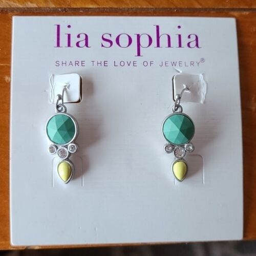 Lia Sophia Silver Teal Green drop earrings New Never Worn