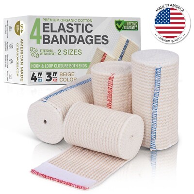 GT 2x4'' & 2x3'' Organic Cotton Bandages Wrap Hook/Loop Fasteners, Beige
