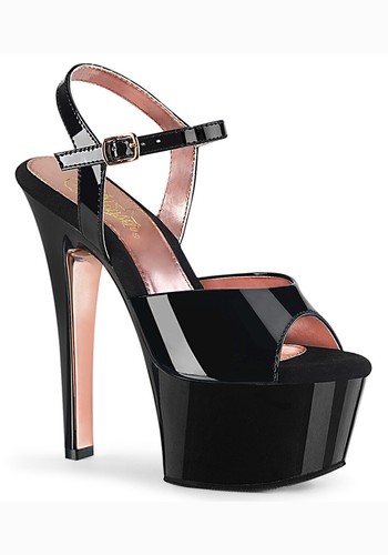 Pleaser 6 Inch Heel, 2 1/4 Inch Platform Two Tone Ankle Strap Sandal