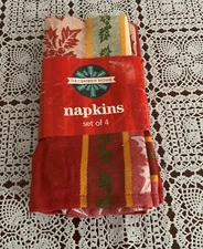 December Home Linen Napkins Set of 4 Made in India Red Green Holidays Brand New