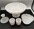 Vintage Milk Glass Lot Hobnail Compote Strawberry Dish Candleholder