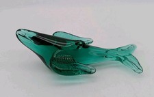 WHALE GREEN HANDBLOWN ART GLASS FIGURINE Paperweight Vintage  4.25"