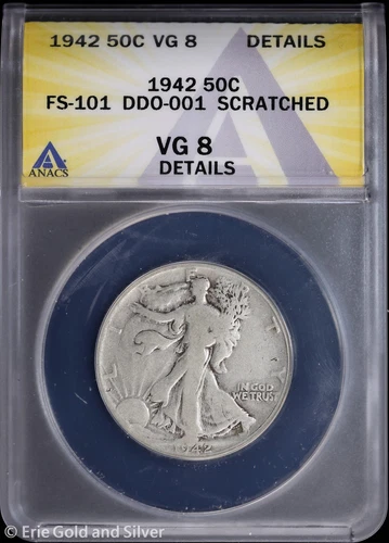 1942 50C Walking Liberty Half Dollar ANACS VG 8 Details | FS-101 DDO-001