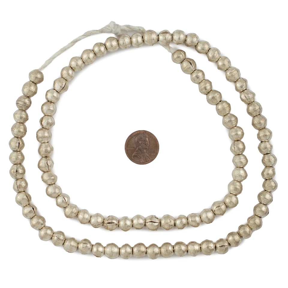 Round White Metal Ethiopian Beads 8mm African Silver Large Hole 28 Inch Strand - Image 2 of 4