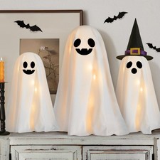 Halloween Decorations Indoor LED Light-Up Spooky Ghosts With Witch Hats 3 Packs