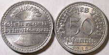 1919 D GERMANY WEIMAR 50 PFENNIG COIN KM#27 UNC CONDITION 23MM