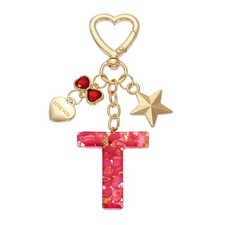 Cute Initial Letter Keychain, Letter-T Keychains for Women Girls Bling Red