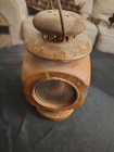 Vintage 4 sided Red Metal and Brass Glass Rail Road oil lamp Hong Kong — photo 4