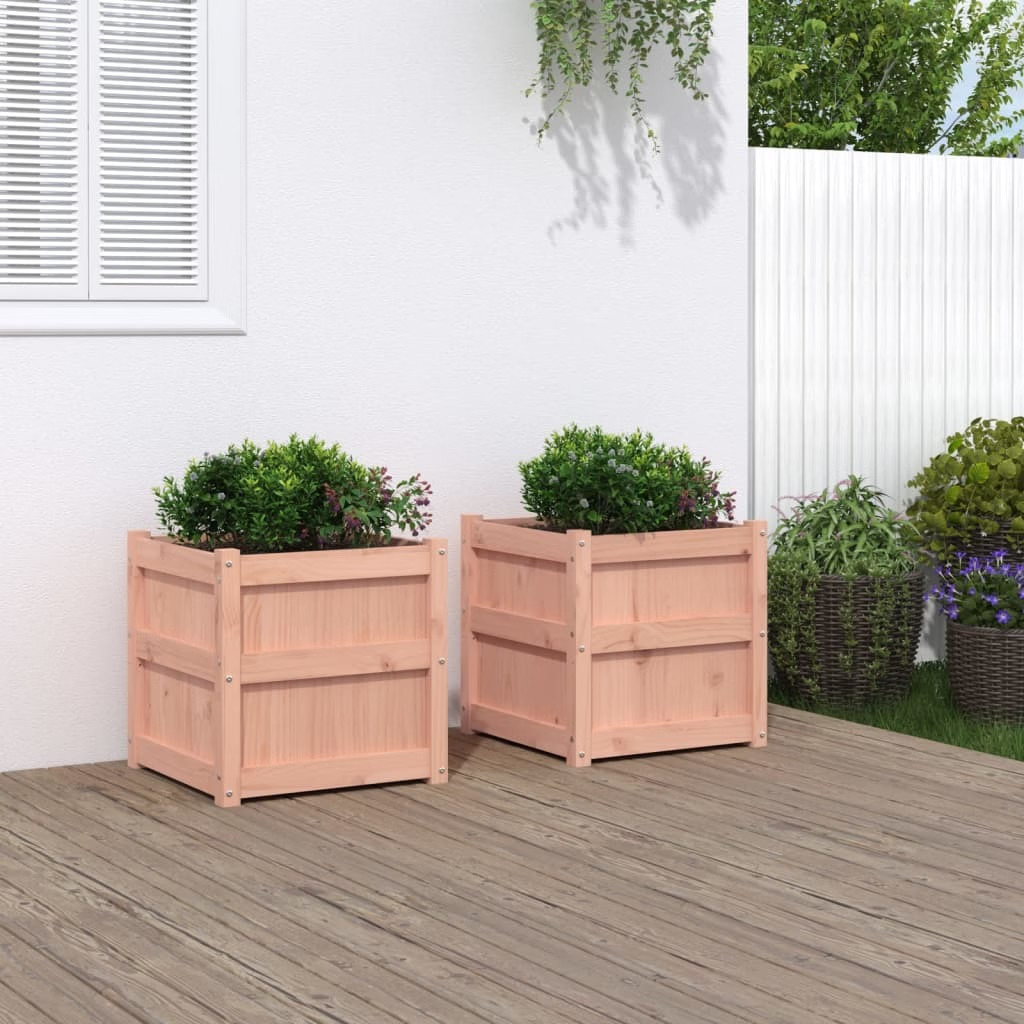 Garden Planter Set of 2 Natural wood Solid douglas wood