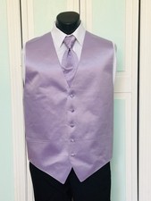 Heather Lilac Purple Satin Closed Back Vest Wedding Prom XXL Men  s with tie