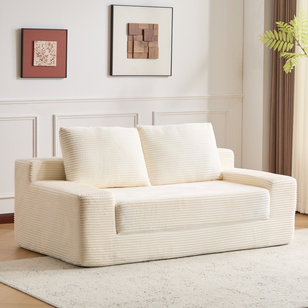 Modern Corduroy Couch Comfortable Loveseat Sofa Deep Seat Sofa Bed with Pillows