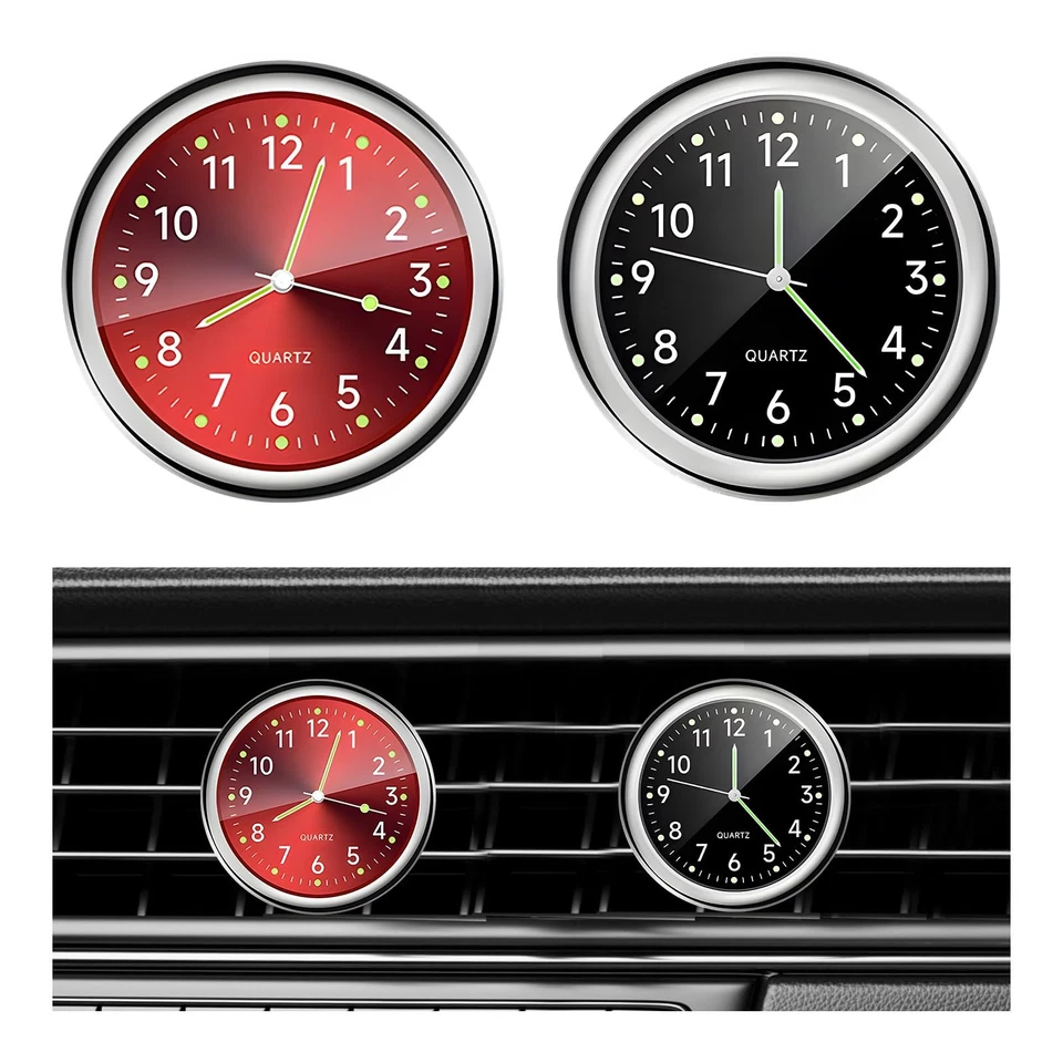 Dickno 2 PCS Stick on Dashboard Car Clock, Mini Tiny Analog Quartz Luminous A...