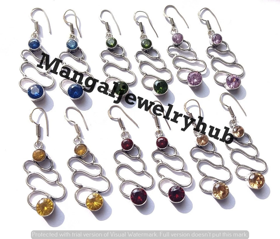 Lote de pendientes colgantes de piedras preciosas de topacio múltiple enchapados en plata de ley 925 joyas Foto 4 de 4