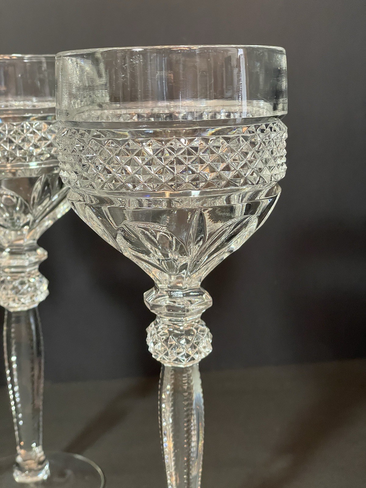 4 RIEKES-CRISA Williamsburg Cut Crystal Wine Hock  Goblet Glass Stemware 8”